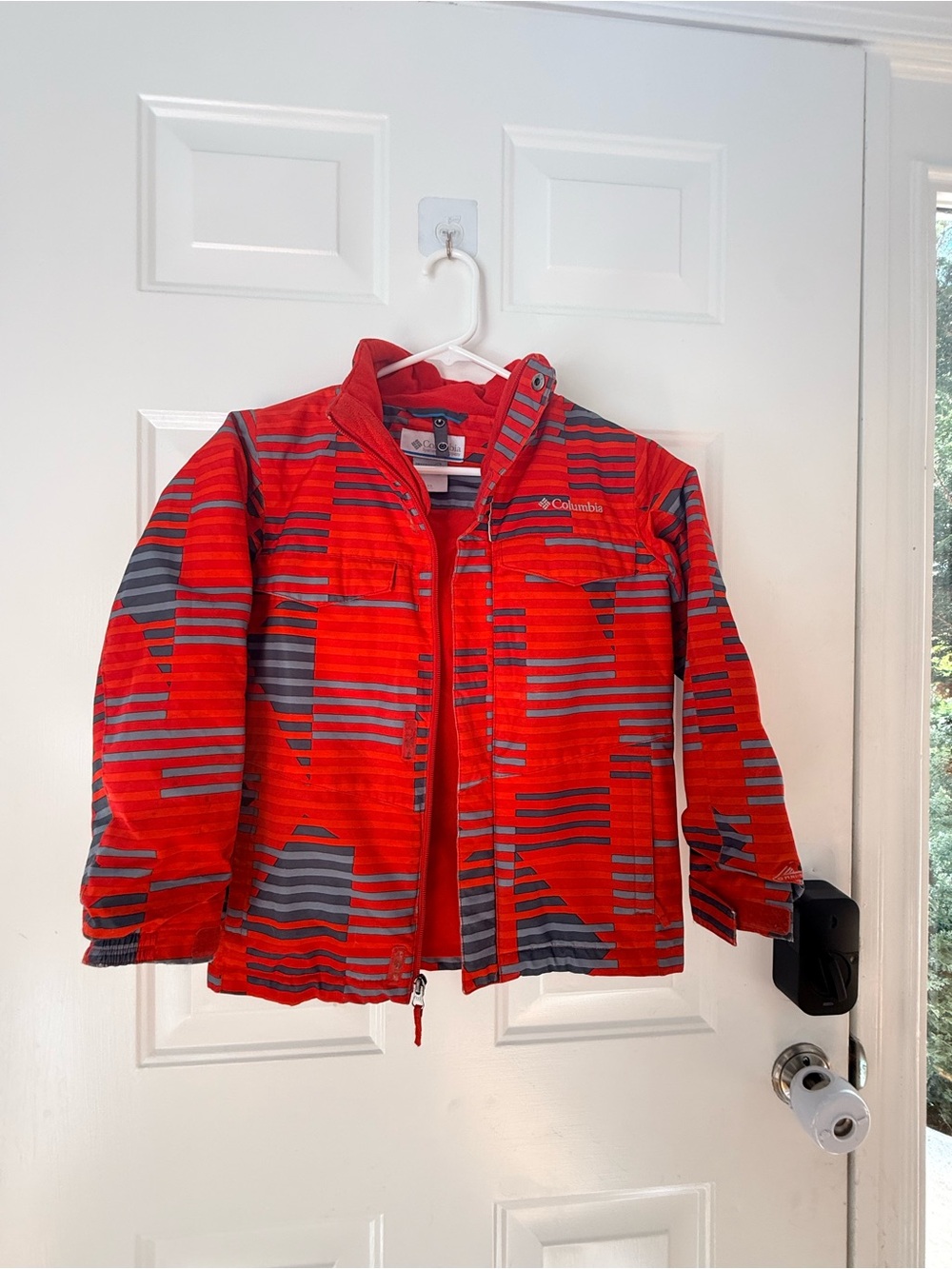 Columbia Red Jacket with Gray Stripe Accent